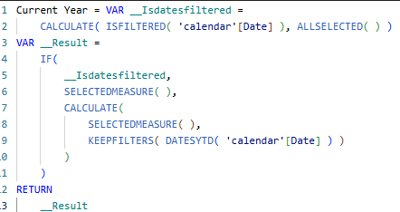 DAX measure for Current Year calculation item